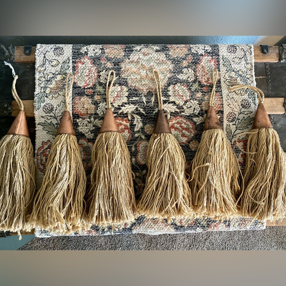 Pier 1 Large Natural Jute Fiber Decorative Tassels with Copper Tops Set of 6 - Picture 3 of 5